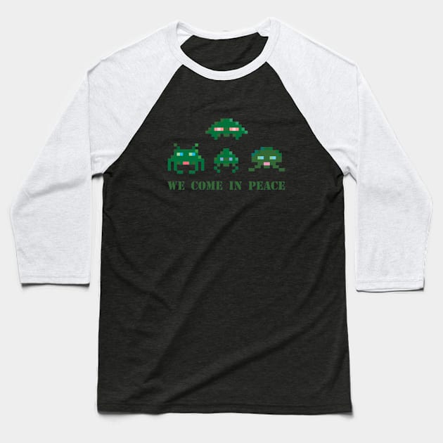 Retro gaming Space Invader Baseball T-Shirt by GerrardShuttleworthArt